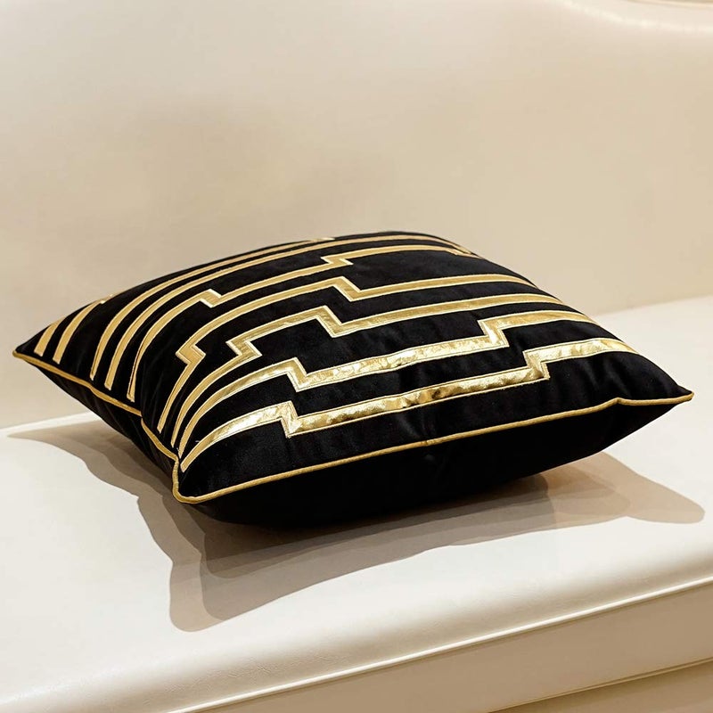 Avigers 20 x 20 Inches Black Gold Leather Striped Cushion Cases Luxury European Throw Pillow Covers Decorative Pillows for Couch Living Room Bedroom Car 50 x 50cm - Image 3